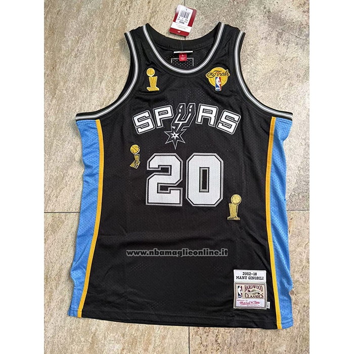 Maglia San Antonio Spurs Manu Ginobili No 20 Mitchell & Ness 2002-18 Nero